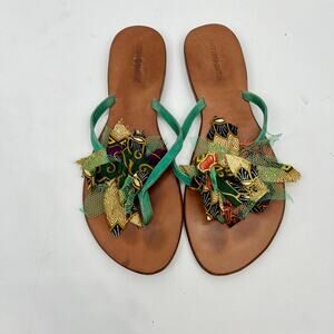 Antik Batik Leather Green Thong Sandals EU 39 US 8.5 - 9 Beach Vacation Resort